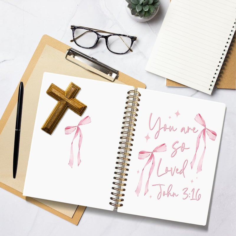 WLIANG Coquette Pink Bow Christian Notebook, Preppy Aesthetic Journal Notebook, Bible Journal Notebook, Bible Journaling Notebook, You are so Loved Hardcover Spiral Notebook 5.5x8.3 Inch - Image 5